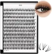 Bodermincer Black Cluster Lashes 240pcs 20D/40D DIY Eyelash Extension D Curl Long Individual Lashes Mixed Tray Faux Mink Lash Clusters Extensions 8-22mm (20D-12-14-16mm Mixed)