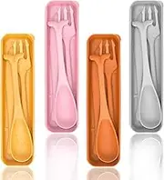 Camping Cutlery Set, Plastic Cutlery, Ocean Themed Portable Travel Cutlery Set with Case, Plastic Spoon Knife and Fork for Picnic (4, Yellow, Pink, Orange, Gray)