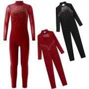 Girls Rhinestone Skating Ballet Dance Unitard Gymnastics Dance Jumpsuit Leotards