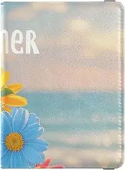[Amooorous] Summer Colored Daisies Beach Leather decorative passport holder for travel men Vaccine Case Protector Cover Passport Cover with RFID Blocking Lightweight, Summer colored daisies Beach, 1 size
