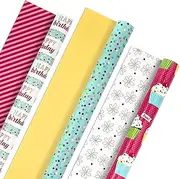Hallmark Birthday Wrapping Paper Rolls - Colorful Gift Wrap Paper, Flowers, Cupcakes, Striped, Polka Dots (Set of 3 Reversible Rolls: 75 sq. ft. TTL.)