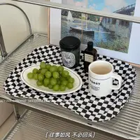 在飛比找ETMall東森購物網優惠-Yoona Home自制韓國ins同款法式復古格子餐桌方形托
