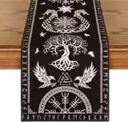 Black Viking Raven Helmet of Awe Linen Table Runner Seasonal Farmhouse Dresser S