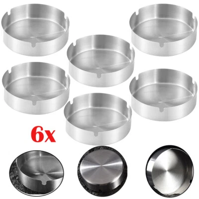 Round 4" Outdoor Metal Cigarette Ashtray Cigar Ash Tray Holder Silver (6 Pack)