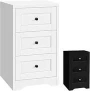 ALFORDSON Bedside Table 3-Drawer Nightstand Cabinet 39cm x 39cm x 70cm Wooden Storage Organiser Side Chest End Table for Hallway, Bedroom and Living Room (Hampus - White)