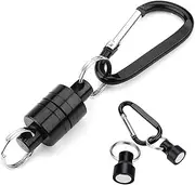 YUENTOEN Magnetic Net Release Holder, Double Keychain Hook for Fly Fishing (Black)