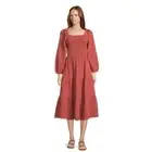 BeachLunchLounge Gauze Smocked Midi Peasant Dress XL Mauve Cottagecore Farmhouse