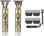Professional Vintage Men's Hair Clipper. Hair and Beard Trimmer with Titanium Head, T-Blade, Rechargeable Battery Included, 4 Guide Combs and USB Cable.