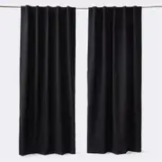 Openook Tab Top Blockout Curtains 2 Pieces - Black