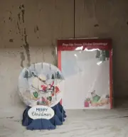 Arctic SLEDDING! Snow Globe Pop-Up Christmas Holiday Card REUSABLE! Blue Base