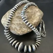 Graduated Rondelle Flat Sterling Silver Beads Necklace 21” 18830