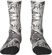 [pvinnk] Glitter Abstract Diamond Crystal Pattern Print Adult Long Thick Socks Unisex Crew Socks For Men Womenfor Workouts Sports Socks, White