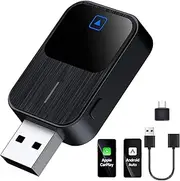2-in-1 CarPlay Wireless Adapter and Wireless Android Car, Button Function for Quick Change of Phones, Auto-Connect, USB-A/Type-C Plug and Play, Supports iOS 10+ and Android 11+