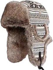 KJIASDFE Winter Hats,Bomber Hat Aviator Bomber Hat Faux Fur Trooper Trapper Hat Thick Pilot Cap Keep Warm Winter for Ski Skate Brown