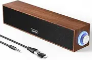 Uakinat Retro Computer Speakers, Wooden Multimedia Digital Speaker,USB Powered 3.5mm AUX Small PC Speakers, Surround Sound Portable Computer Sound Bar Speaker for Desktop Laptop (Brown), E-1090