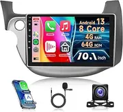 8 Core 4G+64G Car Radio for Honda Fit 2008-2013, Rimoody 10.1 Inch Android 13 Car Stereo Carplay Android Auto GPS Navigation WiFi Touch Screen Mirror Link Bluetooth FM/RDS SWC Backup Camera