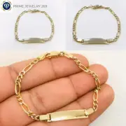 Real 14K Two Tone Yellow/White Gold 6" Figaro Chain Child Kid Baby ID Bracelet.