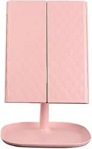3 Way Mirrors with Lights, Rechargeable Touch Screen Led Mirrors, Folding Makeup Mirrors with Lights, 3 Panel Led Reflector 17x22cm for Dressing Room, Bedroom, Present, White, Pink Color