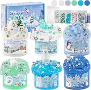 LAWOHO 6 Packs Snow Slime Kit - Cloud Slime, Butter Slime, Clear Slime & Water Slime, Crunchy Slime for Kids with Slime Add-ins, Slime Kit for Girls & Boys Birthday Halloween Christmas Easter Favors