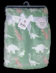 New! Baby Boy Green "Dinosaurs" "Baby Starters" Plush BLANKET sz 30" x 40" NWT
