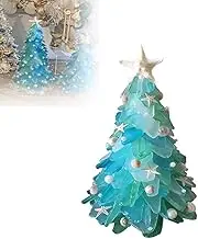 Sea Glass Christmas Tree, Artificial Ocean Glass Christmas Tree, Sea Glass Star Gift, Tabletop Seaglasss Christmas Tree, Interior Room Decoration for Holiday Party, Tabletop (Small,Blue)