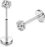 [Kakonia] 2Pcs G23 Titanium Labret Studs Opal CZ Lip Piercing Jewellery Threadless Push in Medusa Monroe Piercing Lip Nose Earring Piercing Studs Conch Tragus Helix Piercing Jewellery