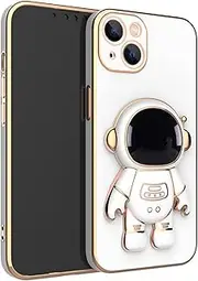 GHMONKEY Cute Funny Cartoon Astronaut Phone Case with Creative Foldable Stand for iPhone 14 13 12 11 8 7 6 S X XS XR Plus Pro Max Mini Full-Body Protective Sleek TPU Cover(White,14)