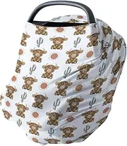 HawSkgFub Boho Highland Cow Cactus Sun 5-in-1 Car Seat Cover for Baby Girl Gift, Brown Bohemia Western Privacy Breastfeeding Nursing Cover, Newborn Infant Multi-use Carseat Canopy Carrier