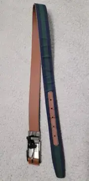 Jos A Bank Reversible Belt Mens 32 Brown Leather Blue Green Canvas MSRP $60
