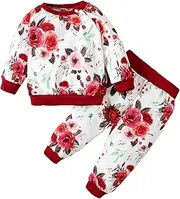 [Honykids] Toddler Infant Baby Girl Clothes Floral Sweatshirt+Pants Baby Girls Fall Winter Outfits