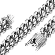 [Jxlepe] Mens Miami Cuban Link Chain White 15mm Stainless Steel Curb Necklace with cz Diamond Chain Choker
