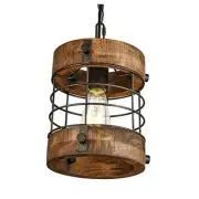 Retro Industrial Metal and Wood Chandelier 1-Light Round Cage Pendant Light
