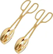 2Pcs Gold Serving Tongs for Buffet,Stainless Steel Serving Utensils,Catering Utensils,Salad BBQ Tongs,Catering Serving Tongs,Easy Grip Food Scissor Tongs for Buffet Salad Party Wedding