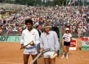 Yannick Noah of France and Bjorn Borg of Sweden prior to their Si - Old Photo