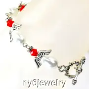 Fashion Women Gift For Christmas! Crystal & White Shell Pearl Angel Bracelet 8"