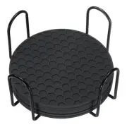 6 Pcs Silicone Coasters with Holder, 4 Inch Round Coaster for Drink, Black