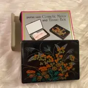 Vintage Retro Pocket Vanity Mirror + Tissue Case - Plastic - New Tissue