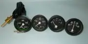 Willys MB Jeep Ford GPW Gauges Kit Temperature Oil Pressure Fuel Ampere BLACK
