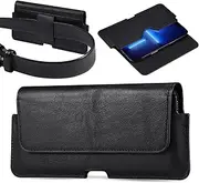 Genuine Leather Phone Holster for iPhone 15 14 13 12 Pro Max 15 14 Plus,Holster Waist Pouch Belt Loop Case Cell Phone Holder for Galaxy S24 S23 Ultra.Pixel 8/7 Pro,Black