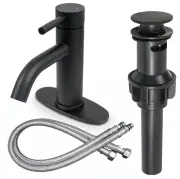 Bathroom Faucet w/ Deck Plate, 1 handle, 1 or 3 hole Stainless Matte Black