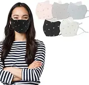 okam Face Masks Reusable Pk of 5 Printed Cotton Fabric Mask with Adjustable Straps, Washable, Breathable, Neutral Colours Pineapple Design