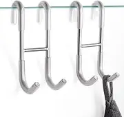 NINETREX Shower Door Hooks,Towel Hooks for Bathrooms Frameless Glass Door,Heavy Duty SUS 304 Stainless Steel Hook for Towels,Squeegee,Loofah,Shaver,Robe,2 Pack,Silver