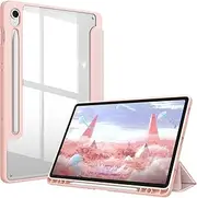 [FINTIE] Hybrid Slim Case for Samsung Galaxy Tab S10 FE/ S9 FE 5G 10.9 Inch/Tab S9 11 Inch with S Pen Holder, Shockproof Cover with Clear Transparent Back Shell, Auto Wake/Sleep, Rose Gold