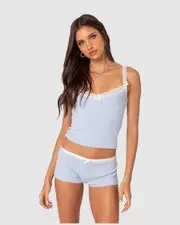 EDIKTED Womens Mariana Pointelle Tank Top LIGHT-BLUE