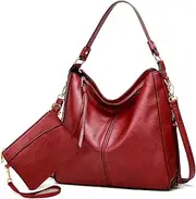 [YeLoveHaw] Large Trendy Designer Hobo Tote Bag for Women, Soft Leather Crossbody Shoulder Handbag, Purse and Wallet Set Black Brown