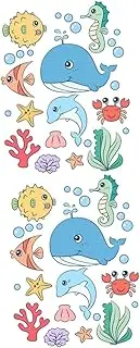 BESTonZON 2 Sheets Removable Boys and Girls Room Wall Decal Ocean Animal PVC Sticker Set