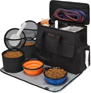 Dog Travel Bag Kit Set w/ Organizer,2 Collapsible Bowls,2 Food Container (Black)