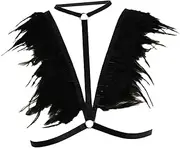 [Ｓｉｍｈｏａ] Harness Lingerie Tank Top Nightclub Wear Cupless Cosplay Feather Strappy Bra Black
