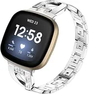 Sankel Bling Band Compatible for Fitbit Versa 4 / Versa 3/ Fitbit Sense 2/ Sense Band, Women Metal Replacement Bracelet Jewelry Strap Wristband for Fitbit Versa 4/Versa 3 /Sense 2/Sense Smartwatch