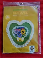 Columbia-Minerva/Erica Wilson "Pansies Heart " Crewel Embroidery Kit 100% Wool